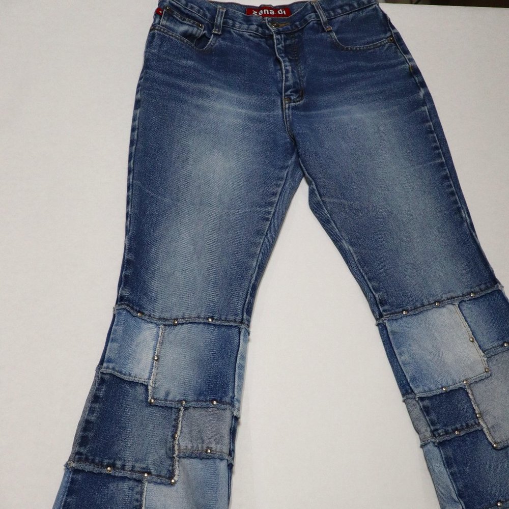 Zana di Studded Patchwork Jeans - size 9  flare cut, half leg patch